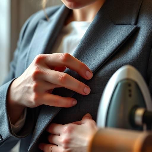 A skilled seamstress carefully pressing a suit jacket lapel with an iron.