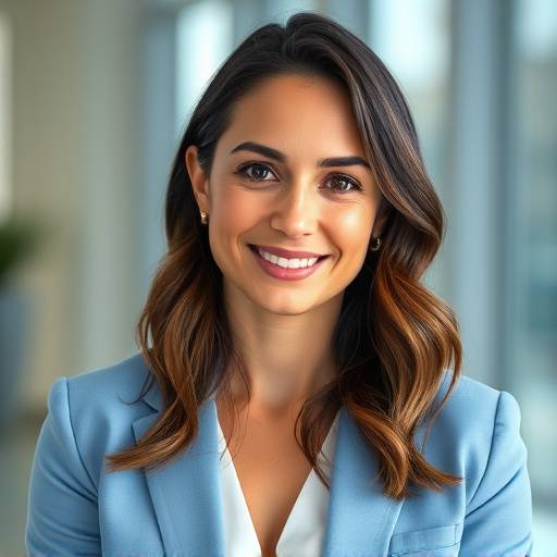 Photo of Ms. Isabella Rossi, a marketing director, smiling in a sophisticated light blue suit.